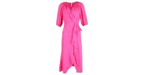 Autre Marque Vestido midi cruzado de jacquard Saloni Olivia en satén de seda rosa 