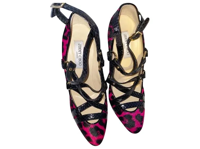 Bombas de Jazz Jimmy Choo 100 en cuero de pelo de potro con estampado de leopardo rosa Impresión de pitón 