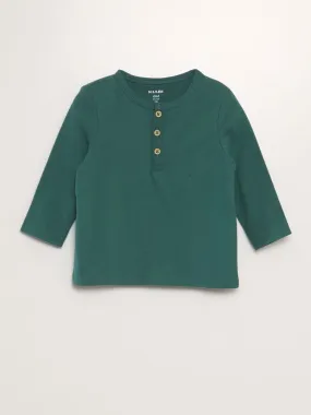 Camiseta de manga larga con cuello panadero - VERDE