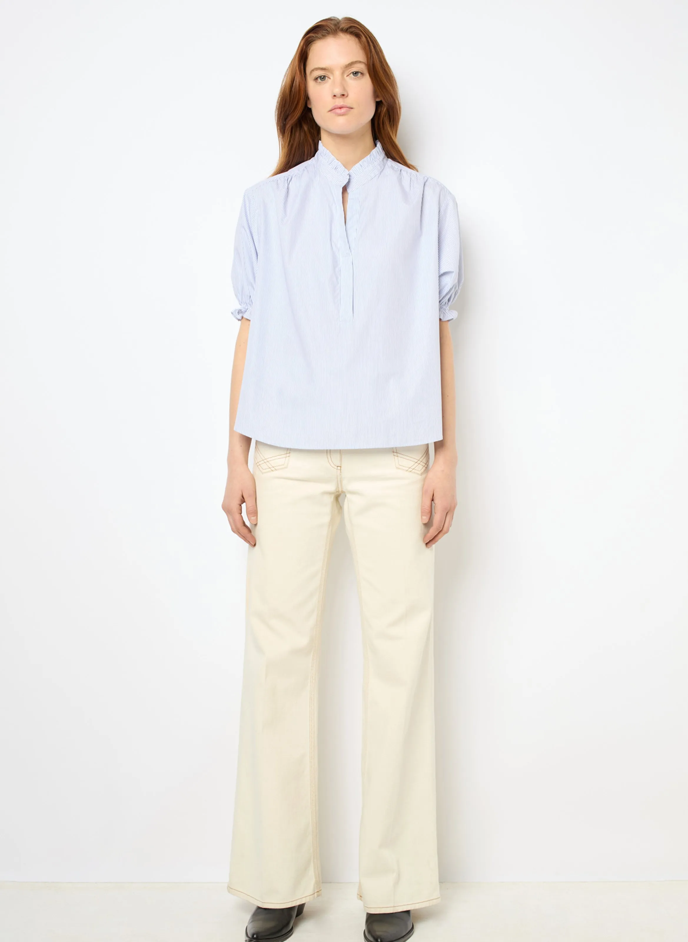 GERARD DAREL BAO - Blouse col montant en coton rayé en azul