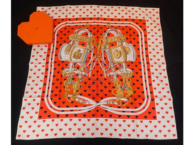 Hermès Bufanda de seda Multicolor Naranja 