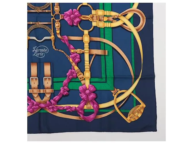 Hermès Foulard 90 Seda Grand Manege Marino Azul marino 