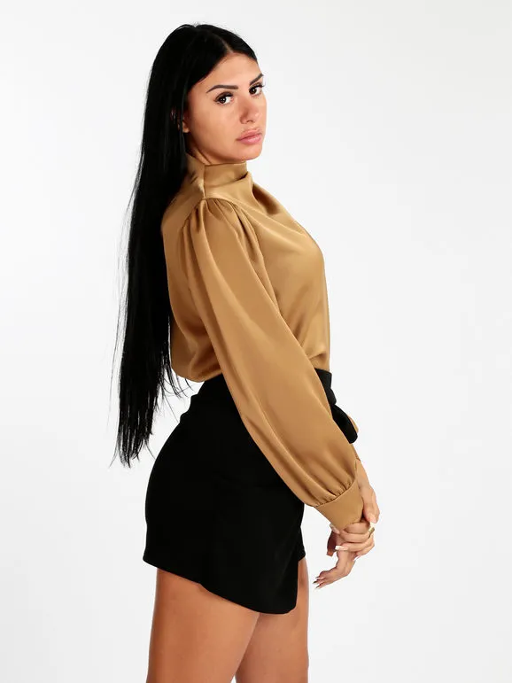 Jack Moda Blusa de mujer de raso con botones de perlas