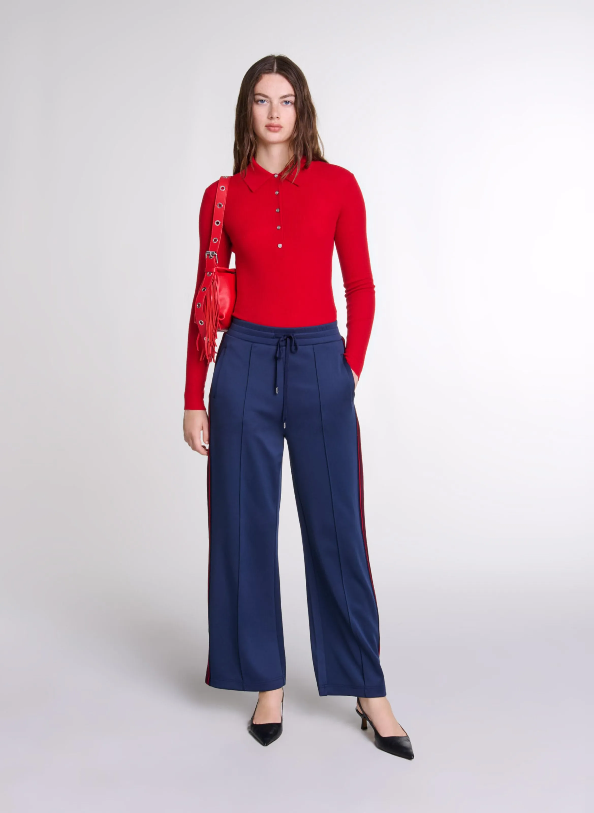 MAJE Body cuello polo de lana mezclada en rojo
