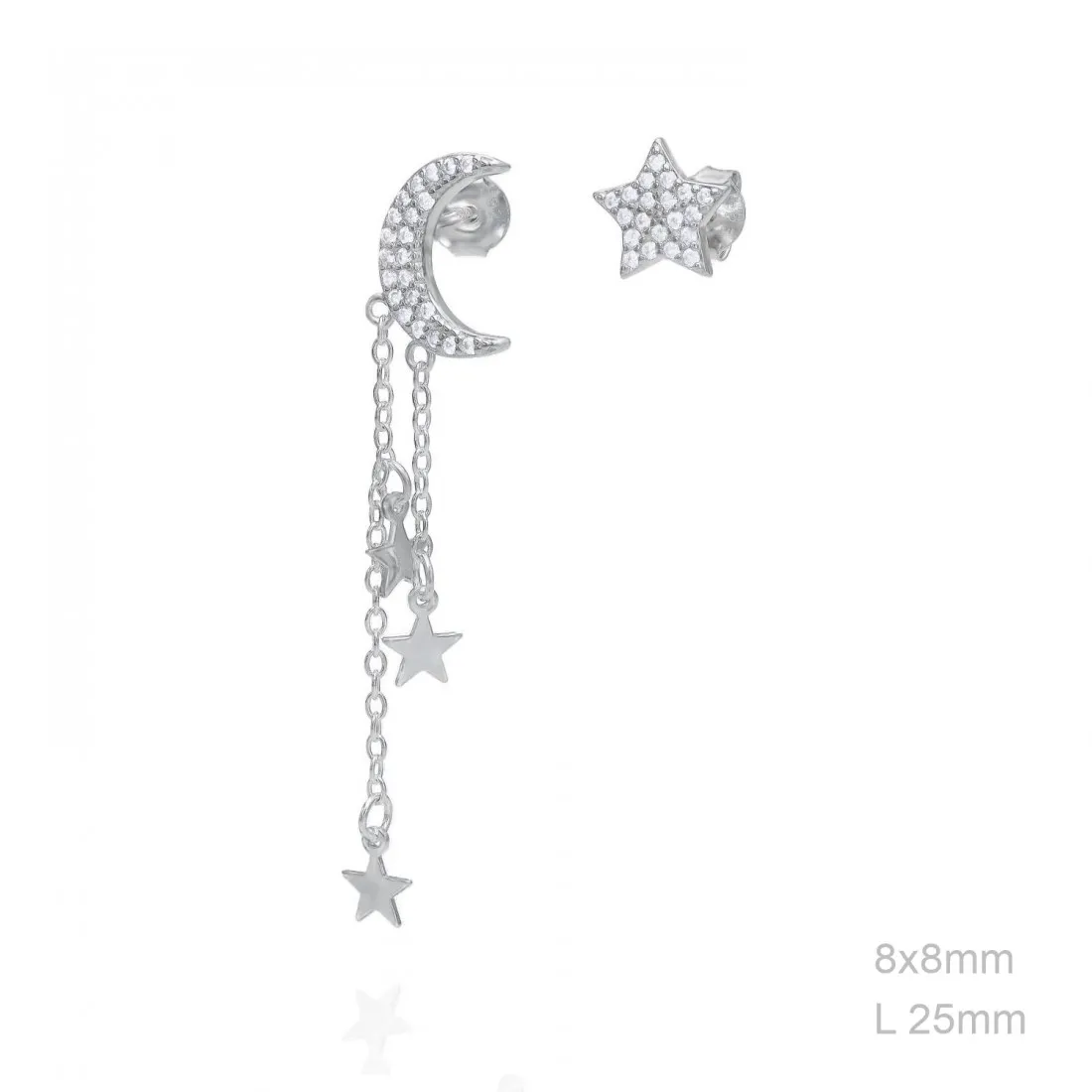Pendientes Plata Luna y estrellas con Circonitas