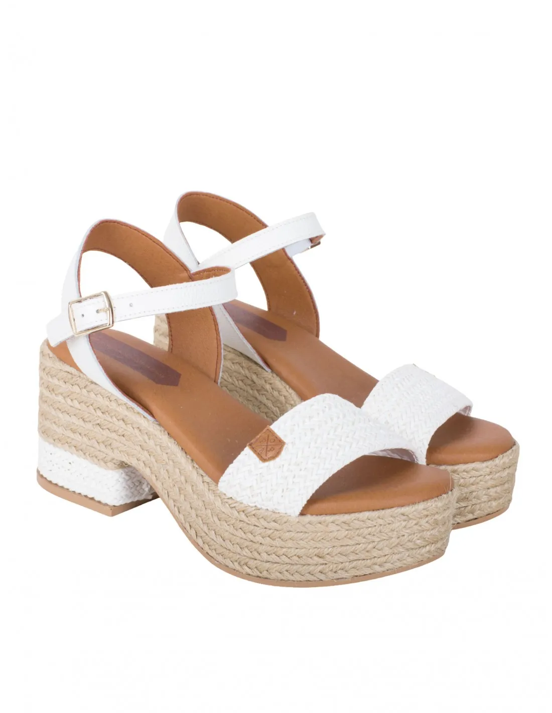 POPA Sandalias Tacón Esparto Blancas