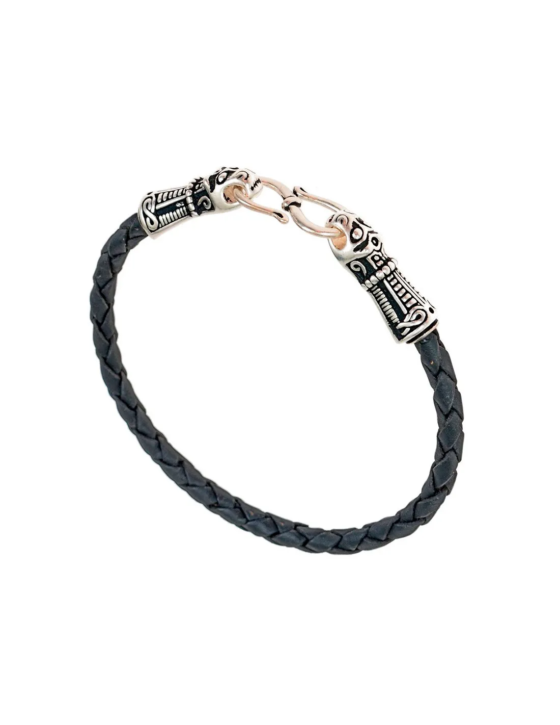 Pulsera vikinga Mandermark plateada en cuero negro