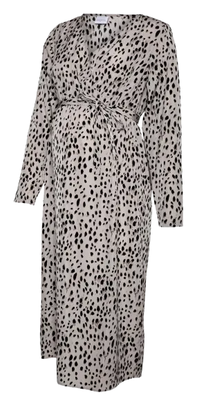 RUBY - Vestido midi con cuello de pico y estampado en gris