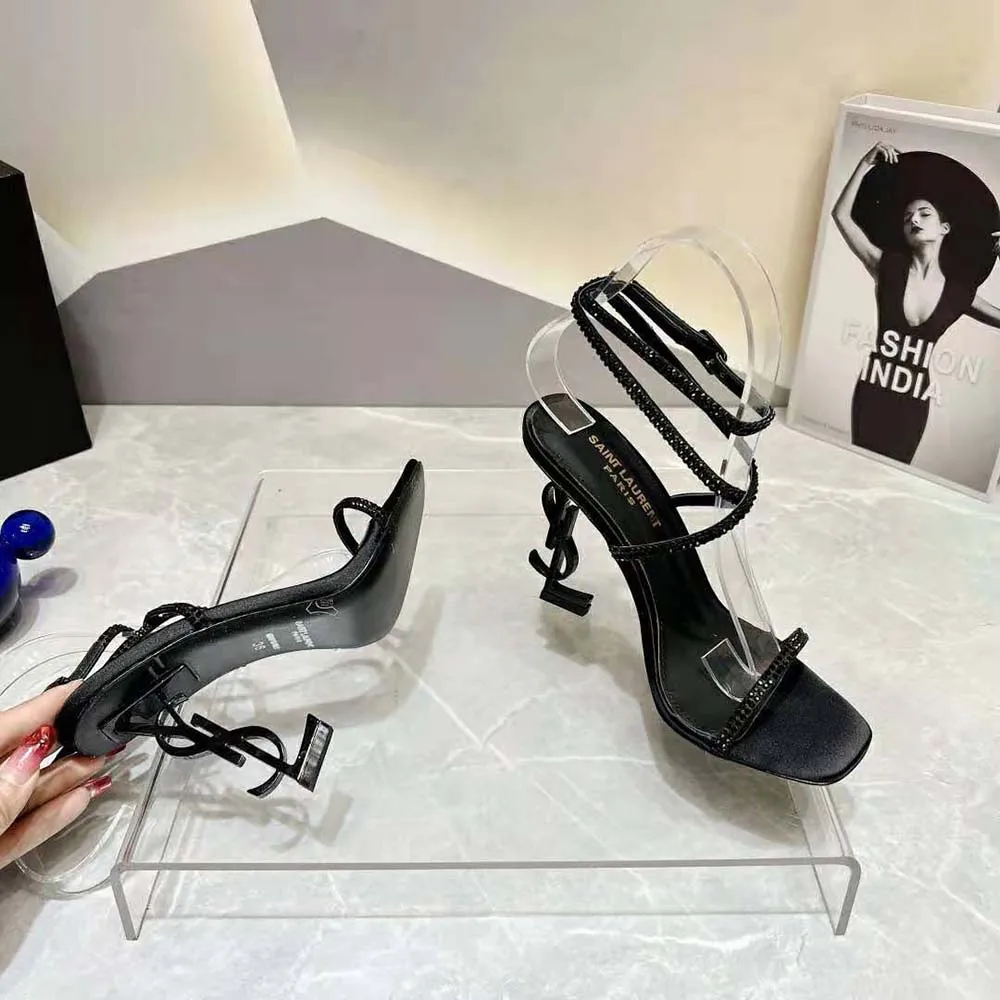 Saint Laurent YSL Sandalias Opyum Mujer en satén crepé y pedrería