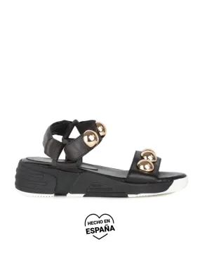 SALONISSIMOS Sandalias Deportivas Negras Tachuelas