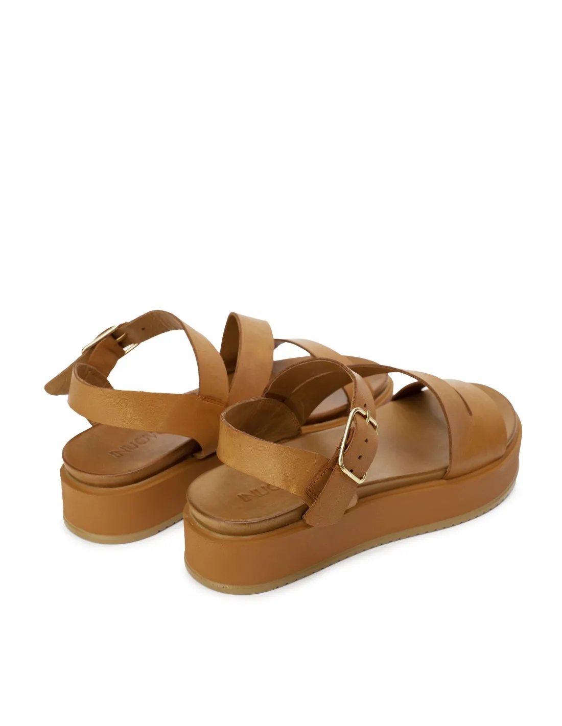 Sandalias Plataforma Plana Piel Cuero