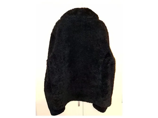 Tommy Hilfiger Chaqueta de cuero negro de shearling elevado 