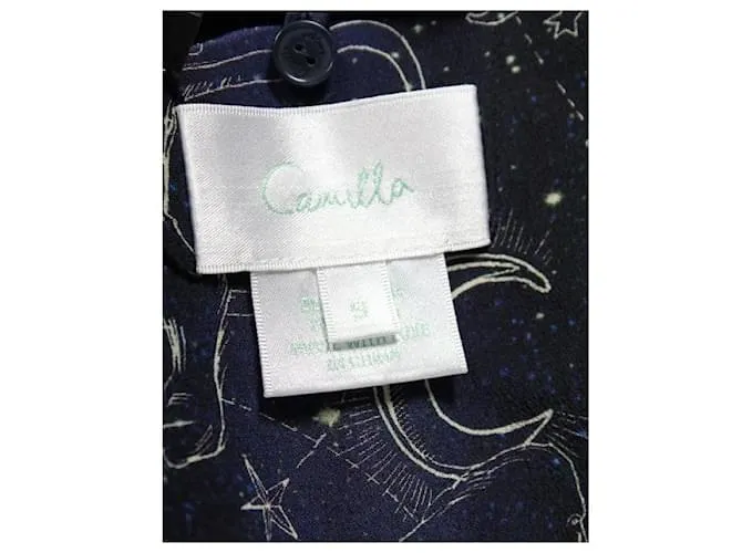 Top cruzado de seda azul Camilla 