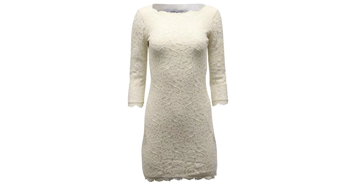 Vestido ajustado de encaje Diane Von Furstenberg en rayón crema Blanco Crudo 
