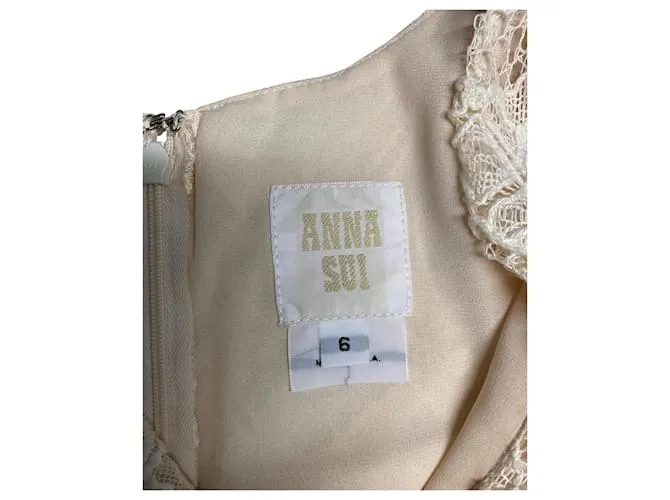 Vestido de encaje Anna Sui en poliéster color crema Blanco Crudo 
