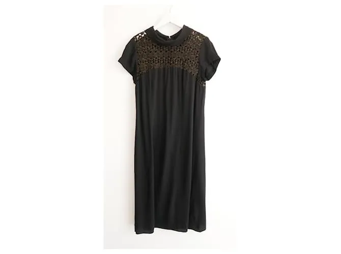 Vestido negro con canesú de croché de L'Agence 