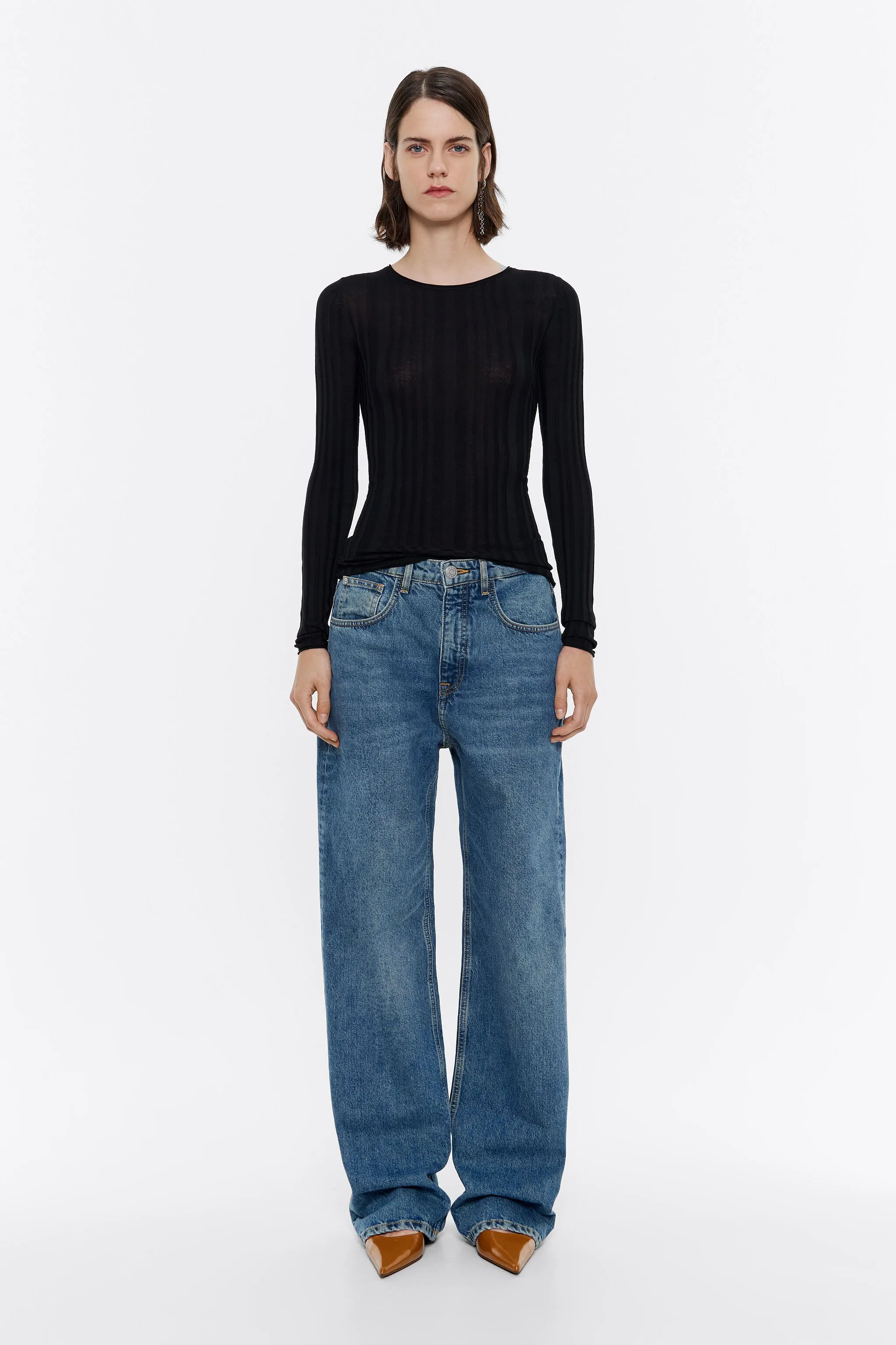 WIDE LEG - Vaquero azul denim