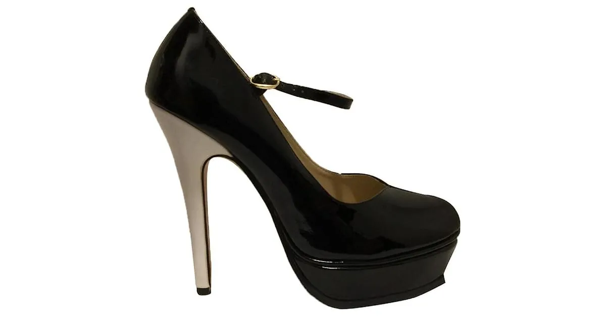 Yves Saint Laurent Merceditas Tribute de charol negro Blanco 