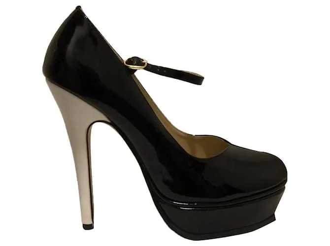Yves Saint Laurent Merceditas Tribute de charol negro Blanco 
